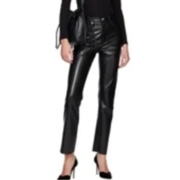 FRAME Black 'Le High 'N' Tight' Leather Pants, 25” - Picture 3 of 9